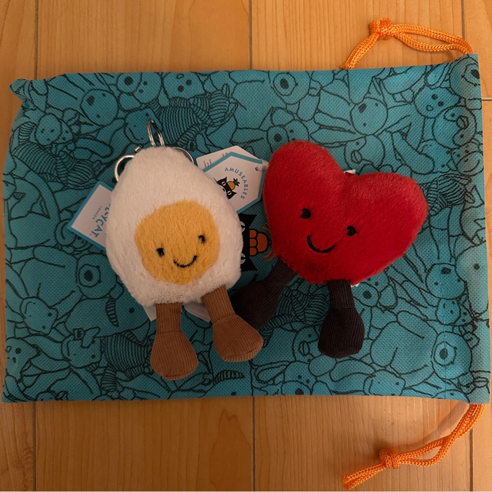 BUNDLE Jellycat Amuseables Boiled Egg & Heart Bag Charms